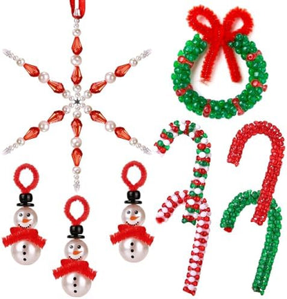 LIHAO Christmas Crafts for Adults Kids, 24 Sets Christmas Beaded Ornaments Kits to Make Snowman/Wreath/Candy Cane/Snowflake Xmas Tree Holiday Decorations(Assembly Needed) by LIHAO