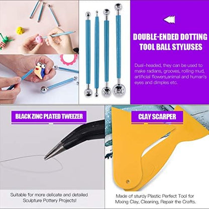 Swpeet 24Pcs Modeling Clay Sculpting Tools Kits, Painting Brush, Wooden Dotting Tools, Ball Stylus Tool, Plastic Ball Rod Stylus Modeling Tools, Clay Roller, Clay Scarper for Modeling Clay - Image 6