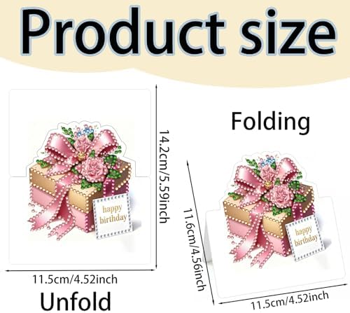 jinglinhh 6pcs Diamond Art Painting Birthday Flower Cake Greeting Cards with Envelopes, DIY Card Making Kits for Adults, Diamond Art Postcards Christmas Cards Craft Gifts - Image 2