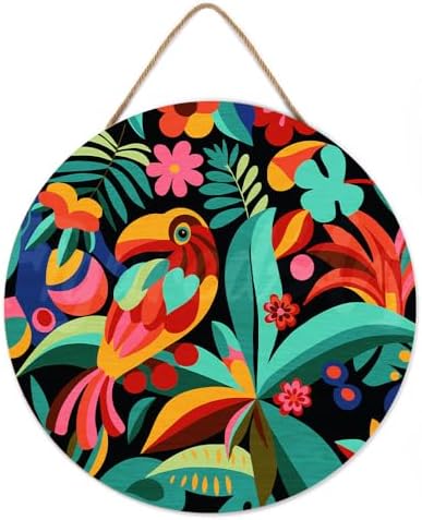 Figured'Art Paint by Numbers Kit for Adults on Wood Slice, 11.8in Diameter - Abstract Toucan - Craft Art Painting DIY Canvas - Image 2