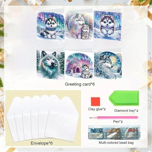 6pcs DIY Diamond Art Greeting Cards Kit with Envelopes&Tools - Create Your Own Sparkling Birthday, Thank You, Holiday Cards for Adults & Beginners(Wolf) - Image 4