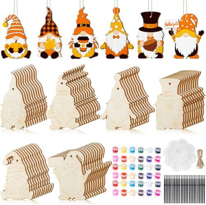 Gerrii 60 Sets Fall Wooden Gnome Ornament to Paint Autumn Crafts by Gerrii