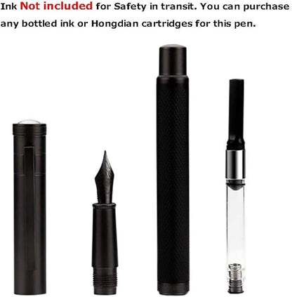 Brushed Black Forest Fude Pen, Bent Nib Calligraphy Fountain Pen (Fine to Broad) with Converter and Metal Box Set by Asvine