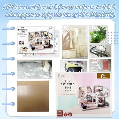 Flever Wooden DIY House Kit, Miniature with Furniture, Creative Craft Gift for Lovers and Friends (Satisfied Time) - Image 3