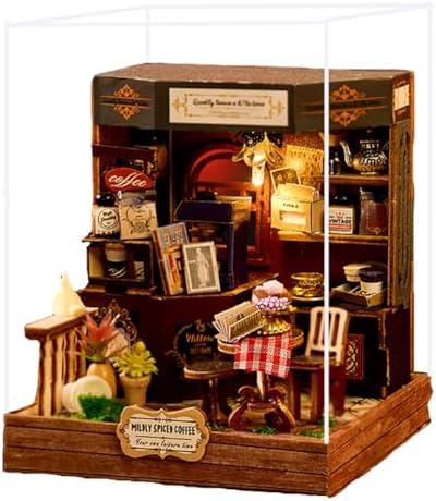 Book Nook Kit, DIY Miniature House Kit with LED, 3D Wooden Puzzles for Adults Mini House Building Kit, Dollhouse Kit Bookshelf Insert Decor Creative Gifts (Corner Cafe) by Unknown