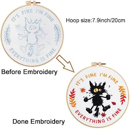 Louise Maelys Everything is Fine Embroidery Kit for Beginners Cat DIY - Image 4