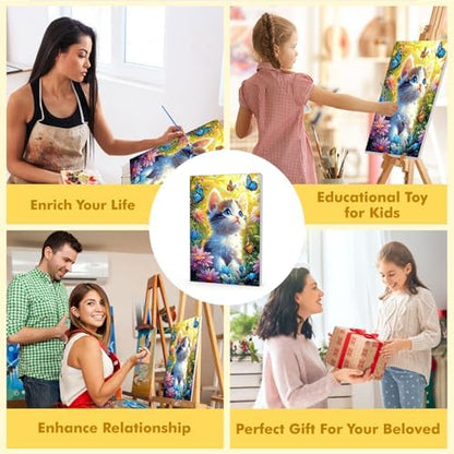 Bowetile Framed Paint by Numbers Cat for Adults Beginners, Adults' Paint-by-Number Cat Kits, Easy Adult Paint by Number Kits on Canvas, Acrylic Animals Number Painting for Home Decor, 8x12in - Image 5