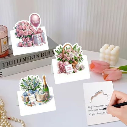 jinglinhh 6pcs Diamond Art Painting Birthday Flower Cake Greeting Cards with Envelopes, DIY Card Making Kits for Adults, Diamond Art Postcards Christmas Cards Craft Gifts - Image 6
