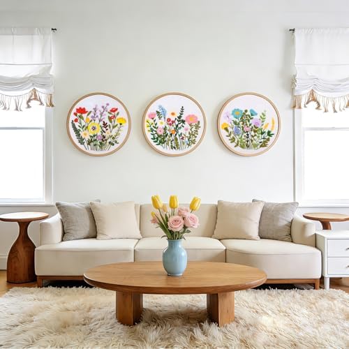 3 Pack Embroidery Kits for Beginners, Flower Pattern Kit for Adults Starter - Image 5
