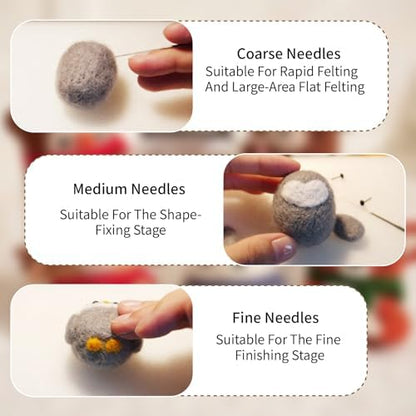 Needle Felting Kit - 60pcs Wool Felting Supplies with 3 Sizes Felting Needles 3 Wooden Handles & Fingercots Needle Felting Tools for Beginner Adults Professional DIY Felting Crafts - Image 3