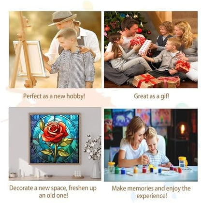 Artunion Framed Paint by Numbers Kit for Adults Beginners & Kids Ages 8-12,Red Rose Flower Paint by Number with Frame, Stained Glass Paint by Numbers Kit on Canvas 10 * 10 Inch Without Easel - Image 7