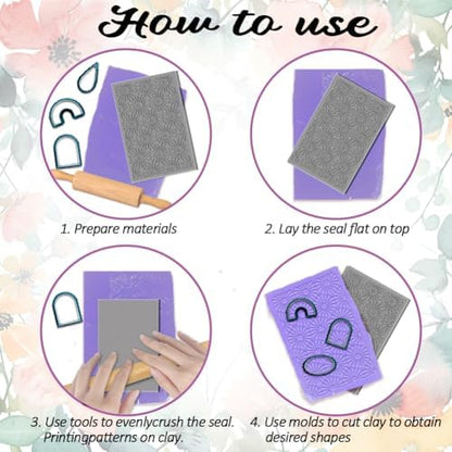 10PCS Polymer Clay Texture Sheets Boho Flower & Nature Texture Mixed Mat for Using with Clay Cutters Pottery Earrings Jewelry DIY Making - Image 3