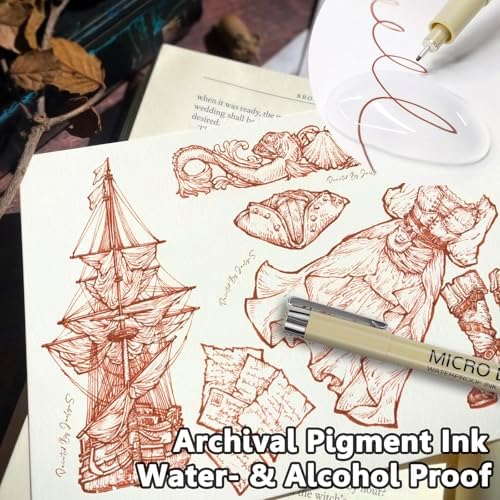 Muchcute Micro Fineliner Drawing Art Pens: 6 Sepia Artist Supplies Adults - Image 5