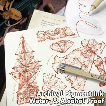 Muchcute Micro Fineliner Drawing Art Pens: 6 Sepia Artist Supplies Adults - Image 5