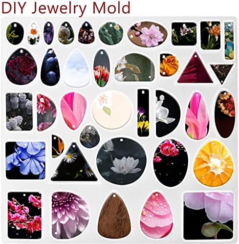 Resin Jewelry Molds Silicone Resin Molds for DIY Jewelry Pendant,Silicone Molds for Epoxy Resin,Silicone Jewelry Mold for DIY Resin Casting Crafts Pendants Gem Keychain Necklace Earring Jewelry Making - Image 5