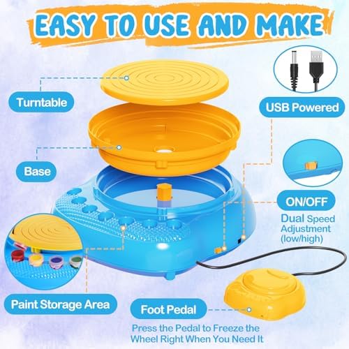 Pottery Wheel, Arts and Crafts for Kids Ages 8-12, Pottery Wheel Kit for Kid, Complete DIY Clay Wheel Pottery Kit for Beginners, Kid Crafts Toys Gift for Girl Boys 6-8 8-12 Year Old Christmas Birthday - Image 5