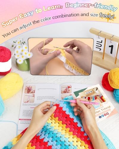 Aeelike Blanket Crochet Kit for Beginners,Rainbow Gradient Blanket - Image 5