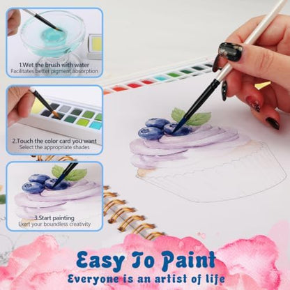 Watercolor Workbook 8 Pack,Water Colors Paint Adult Set for Beginner with Step by Step,Relaxing & Easy to Paint Water Coloring Book with 24 Colors,Perfect for Gifting to Creativity & Joy for Adults - Image 4
