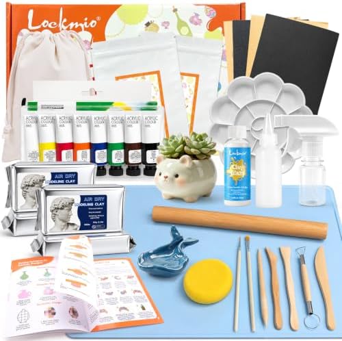 31PCS Pottery Kit for Beginners, 4.4LBS Air Dry Clay for Adults, Guide Book by lockmio
