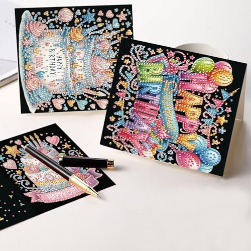 antor 6 Pcs 5D Diamond Painting Greeting Card Kits, Laser Effect Diamond Art Birthday Cards Special Shaped Diamond Art Postcards Crafts for Birthday Holiday (30x15cm) - Image 6