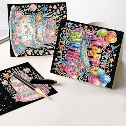 antor 6 Pcs 5D Diamond Painting Greeting Card Kits, Laser Effect Diamond Art Birthday Cards Special Shaped Diamond Art Postcards Crafts for Birthday Holiday (30x15cm) - Image 6