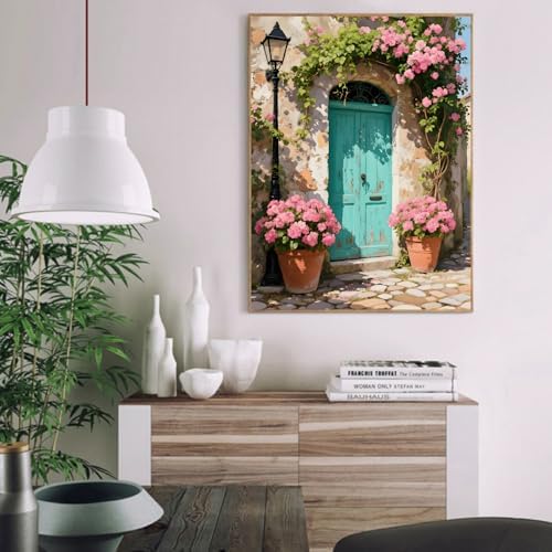 pchmcu DIY Streetscape Paint by Numbers Kits for Adults,Flower Door Scenery Paint by Number for Adults Beginner,Paint by Numbers Kits on Canvas Without Frame for Home Wall Decor 16x20inch - Image 2