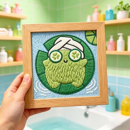 INFUNLY Fun Frog Punch Needle Kit for Adults Lotus Leaf Punch Needle Embroidery Kits for Beginners 9.4×9.4inch DIY Punch-Stitching Kit with Instruction Threader Needles Square Frame for Wall Decor - Image 5