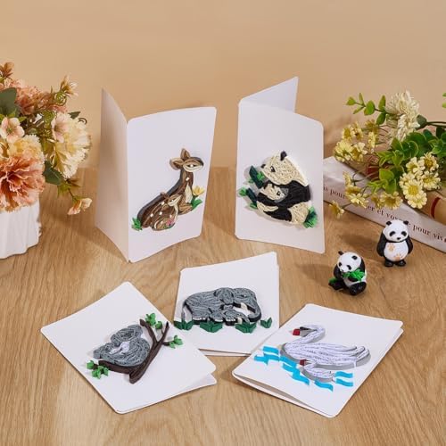 WEBEEDY 20 Sets Mother's Day Quilling Greeting Card Kit Paper Quilling Kit with Envelopes 5 Styles Animals Deer Swan Elephant Panda Kangaroo Mum and Child Card Making Kit with Instruction for Beginner - Image 5