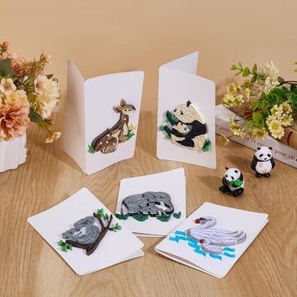 WEBEEDY 20 Sets Mother's Day Quilling Greeting Card Kit Paper Quilling Kit with Envelopes 5 Styles Animals Deer Swan Elephant Panda Kangaroo Mum and Child Card Making Kit with Instruction for Beginner - Image 5
