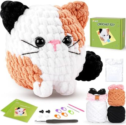 Cat Crochet Kit for Beginners-Calico Cat Crochet Kits for Adults Kids, Crochet Starter Kit with Step-by-Step Video Tutorials,Crochet Animal Kits Learn to Crochet Kits for Adults Kids by Auspiciousbeginning
