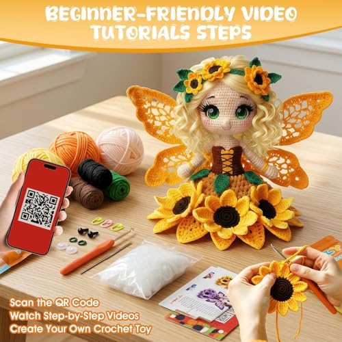 Morcolplus Sunflower Crochet Kit for Beginners & Adults, Amigurumi Crochet Flower Starter Kit with Video Tutorials, DIY Yarn Craft Kit, Handmade Sunflower Doll Gift for Women & Home Decor - Image 2