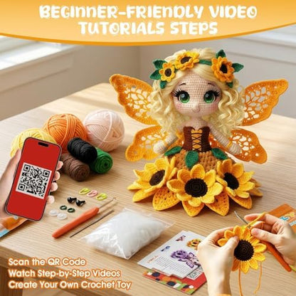 Morcolplus Sunflower Crochet Kit for Beginners & Adults, Amigurumi Crochet Flower Starter Kit with Video Tutorials, DIY Yarn Craft Kit, Handmade Sunflower Doll Gift for Women & Home Decor - Image 2