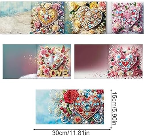 Huacan Diamond Art Painting Greeting Card Kit 6 Pcs, Diamond Art Diamond Flowers Heart Greeting Cards Special Shaped Drill Arts Craft for Christmas Birthday Thanksgiving Day Holiday 30 x 15 CM - Image 2
