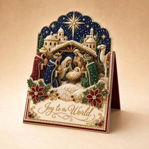 Christmas Diamond Art Greeting Cards Kit for Adults, 6 Pcs DIY Diamond Painting Christmas Cards with Envelopes, 3D Pearl Rhinestone Jesus Card Making Craft, Handmade Holiday Gifts - Image 5