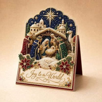 Christmas Diamond Art Greeting Cards Kit for Adults, 6 Pcs DIY Diamond Painting Christmas Cards with Envelopes, 3D Pearl Rhinestone Jesus Card Making Craft, Handmade Holiday Gifts - Image 5