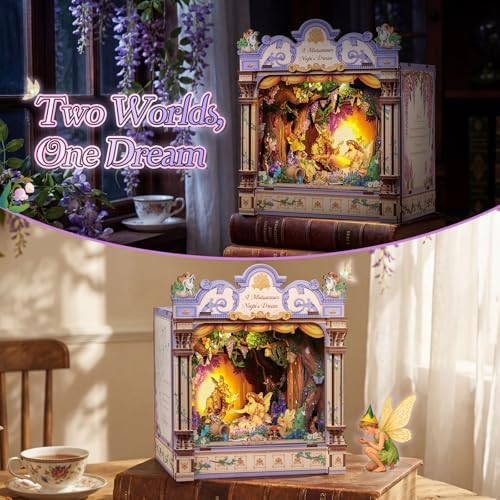 CUTEBEE DIY Miniature House Kit, 3D Wooden Puzzle for Adults, Book Nook Shelf Insert, Shakespeare Literary Gift, Enchanted Forest Miniature Theater Desktop Decor (A Midsummer Night's Dream) - Image 6