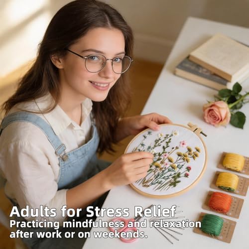 Herdiese Embroidery Kit for Beginners & Adults, 3PCS Floral Patterns. - Image 6