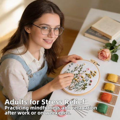 Herdiese Embroidery Kit for Beginners & Adults, 3PCS Floral Patterns. - Image 6