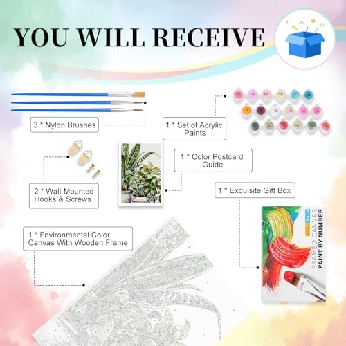 Framed Paint by Numbers Kit for Adults Beginners – Tropical Green Plants - Image 5