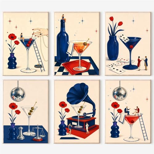 cupmod 6 Packs Cocktail Paint by Numbers Kit for Adults Beginners,8x10 Inch Adult Paint by Number Kits on Canvas, Cocktail DIY Acrylic Oil Number Painting Kits for Adults, Perfect for Gift Home Decor by Cupmod