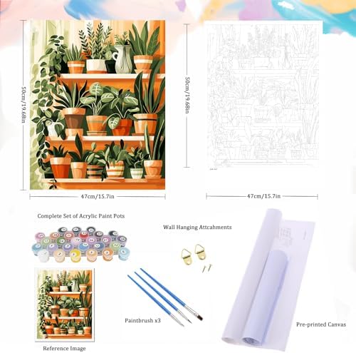 Natuyalo Paint by Numbers for Adults - DIY Adult Paint by Number Kits Painting on Canvas Green Plant Painting by Numbers for Beginners, Potted Art Craft Kits for Adults (16x20 Inch) - Image 5