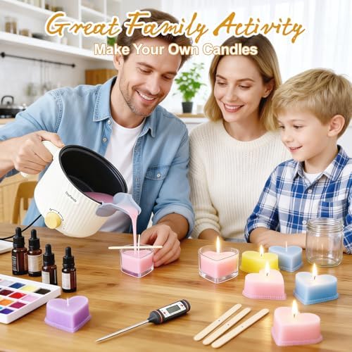 AOTOIE Wax Melter for Candle Making, Wax Melters Pot with Silicone Pouring Spout, DIY Candle Making Kit Included Centering Device, Stirring Spoon, Wicks, Wick Stickers,Wax Melter Supplies - Image 5