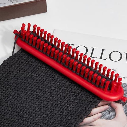 Rectangle Knitting Looms，Plastic Weaving Looms Set，Weaving Loom，Scarf Hats Making Tools，DIY Crocheting Handmade Craft Kit with a Crochet Hook and Needle for Knitting Lovers，26 cm (Red) - Image 6