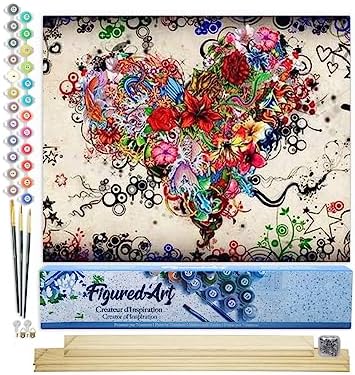 Figured'Art Paint by Numbers Kit for Adults Love Flowers 16"x20" - Craft Art Painting Rolled Canvas with DIY Wooden Frame by FiguredArt