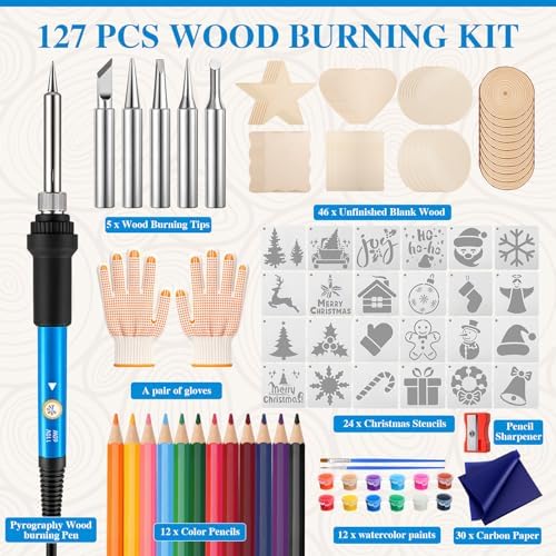 Beeveer 121 Pcs Wood Burning Kit Christmas Wood Burning Pen Tool Set DIY - Image 7