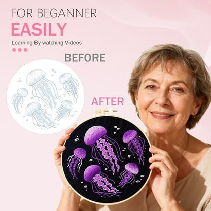 Huacan Embroidery Kit for Beginners,Flower Embroidery Kits for Adult, Needlepoint Kits for Adults with Stamped Patterns - Image 5