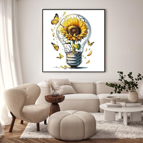 Framed Paint by Numbers Kit for Adults, Sunflower Light Bulb, 10 x 10 Inch - Image 2