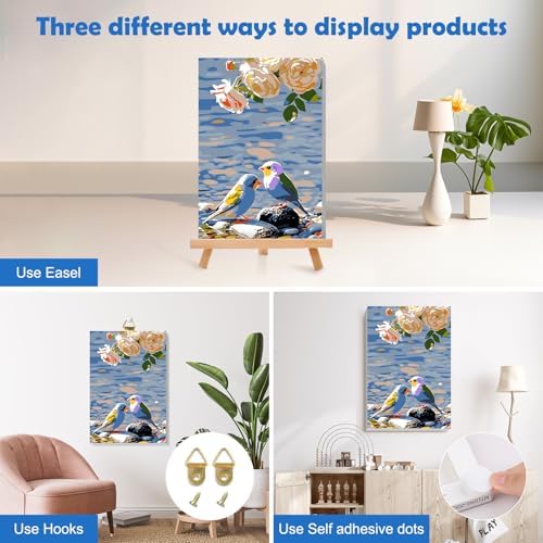 MOGTAA Paint by Numbers Kit for Adults with Frame, Birds Paint by Number Canvas, Flowers Scenery Paint by Numbers with Easel, DIY Animal Oil Painting Kit for Home Wall Decor 8 x 12 Inch - Image 3