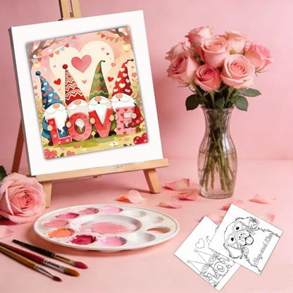 Niteform 6 Packs Valentine's Day Pre Drawn Canvas to Paint， 8x10 in Pre Printed Canvas Boards, Pre Stretched Outline Painting Kits for Beginners, Adults, Party Favors & Romantic Craft Activities - Image 4
