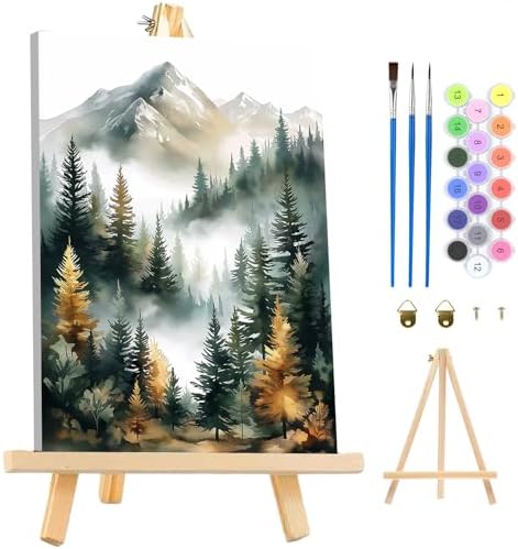 MAXBYE Forest Paint by Numbers Kit for Adults with Frame and Wooden Easel, Easy Painting Numbers Art Kits with Frame on Canvas, DIY Acrylic Painting Kit for Gift Home Wall Garden Decor 10×14 in by MAXBYE